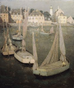Breton Port by Moonlight; Port Breton af Moonlight af Henri Eugene Augustin Le Sidaner