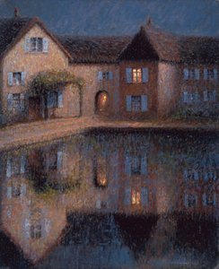 Hus ved vandet (olie på lærred) af Henri Eugene Augustin Le Sidaner