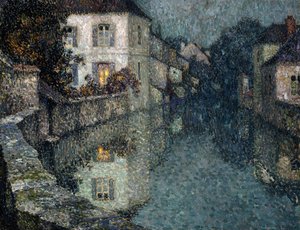 Huse ved Kanalen, Nemours; Huse ved kanalen, Nemours af Henri Eugene Augustin Le Sidaner