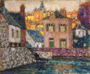 Studie til huse ved floden ved Fougères af Henri Eugene Augustin Le Sidaner