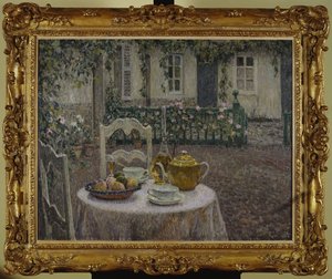 Den lyserøde dug af Henri Eugene Augustin Le Sidaner