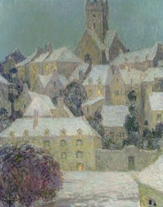 Vinteraften, udsigt over en by af Henri Eugene Augustin Le Sidaner