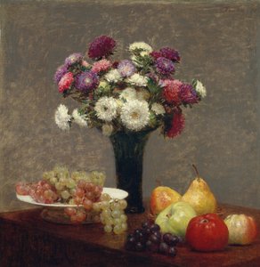 Asters og frugt på et bord, 1868. af Ignace Henri Jean Fantin Latour