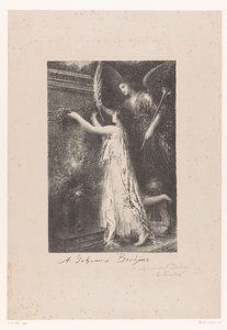 Engel og berømmelsespersonificering bringer æreskrans ved Johannes Brahms grav Á Johannes Brahms (titel på objekt) af Ignace Henri Jean Fantin Latour