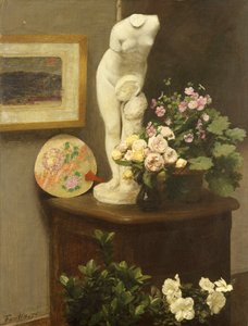 Blomster og diverse genstande af Ignace Henri Jean Fantin Latour