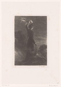 Isolde giver Tristan det aftalte signal Tristan et Iseult. Akt II. Signaldans om natten Richard Wagners liv og værker (serietitel) af Ignace Henri Jean Fantin Latour