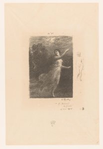 Nimf flight weg for sater Om natten den vandrende nymfe Bucolics. Idyller og brudstykker af idyller. XXIV Gedichten van André Chénier (serietitel) Illustrationer til André Chéniers digte (serietitel) af Ignace Henri Jean Fantin Latour