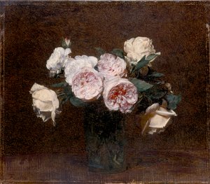 Stilleben: lyserøde, hvide og gule roser, 1894 af Ignace Henri Jean Fantin Latour