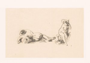Studieark med to nøgne kvinder af Ignace Henri Jean Fantin Latour