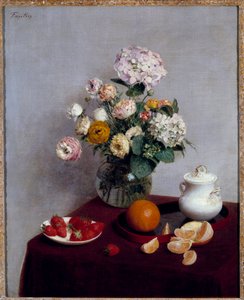 Sommerblomster og frugter Maleri af Henri Fantin Latour (Fantin-Latour af Ignace Henri Jean Fantin Latour