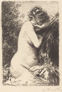 Weeper: Studie af en nøgen kvinde, siddende med profil til højre af Ignace Henri Jean Fantin Latour