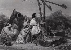Moses i Midjans land (gravering) af Henri Frederic (after) Schopin