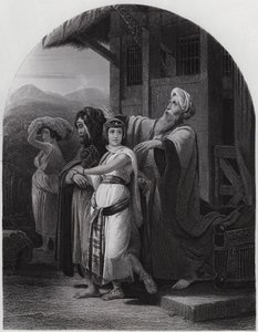 Rebekkas afgang (gravering) af Henri Frederic (after) Schopin
