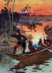 Rene Robert Cavelier de La Salle (1643-1687), fransk opdagelsesrejsende og hans ledsagere på vej ned ad Mississippi-floden til Frankrig af Henri Gaston Darien