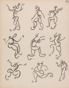 Ni dansende figurer i tre registre