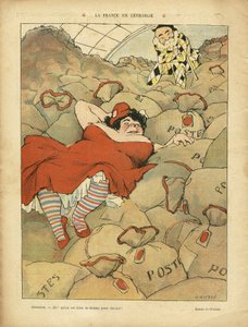 Illustration af Henri Gousse (1872-1914) i Le Rire, 03/04/09 - La France en Lethargie - Social, Greve, Mail Postal - Clemenceau George, Marianne