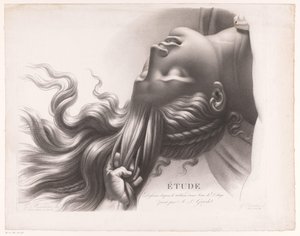 Hovedet af en ung kvinde, der bliver trukket i håret Etude dessinée d