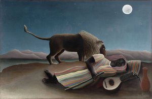 ""Den sovende sigøjner"" Maleri af Henry Rousseau kendt som Douanier Rousseau (1844-1910) 1897 Dim. 129,5x200,7 cm New York, Museum of Modern Art