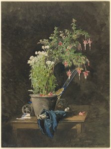 En Fuchsia i potte med børnelegetøj af Henri-Joseph Harpignies