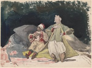 To dukker eller dukker, der sidder på puder af Henri-Joseph Harpignies