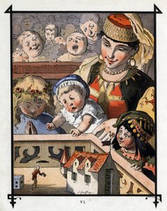 Lemuel Gulliver i giganternes land i Brobdingnag er en kuriositet for børn. Illustration til "" Gulliver