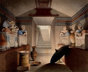 Udsigt over en etruskisk grav, 1849 (wc og grafit på papir) af Henri Labrouste