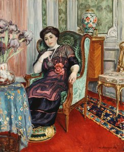 En kvinde, der sidder i en stol; Kvinde siddende i en lænestol, 1911 af Henri Lebasque