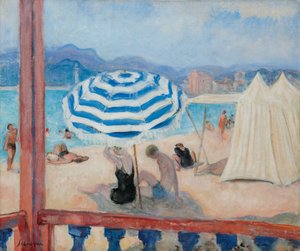 Stokke, blå parasol og telte; Stokke, blå parasol og telte, af Henri Lebasque