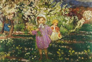 Børn i en frugthave i blomst; Børn i en blomstrende frugthave, 1914 af Henri Lebasque