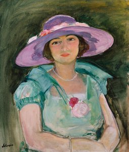 Portræt af Marthe Lebasque i lilla hat, 1925-26 af Henri Lebasque