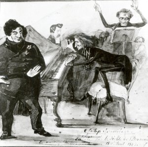 Galop Chromatique Karikatur af Luigi Lablache, Franz Liszt (1811-86) ved klaveret og Francois Habeneck af Henri Lehmann