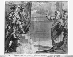 Life of Christ, St. Paul prædiken, forberedende undersøgelse af billedtæppe tegneserie for kirken Saint-Merri i Paris, ca. 1585-90 (pierre noire und wash und hvide højlys på papir) af Henri Lerambert