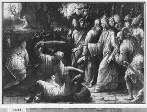 Life of Christ, the Arrest of Christ, forberedende studie af billedtæppetegneserie til Saint-Merri-kirken i Paris, ca. 1585-90 (pierre noire und wash und white highlights on paper) af Henri Lerambert