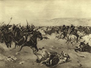 The Charge of the Heavy Brigade, Slaget ved Balaclava, 1854 (dybtryk) af Henri Louis Dupray