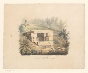 Landskab med en bunke sten og en siddende mand 3me undersøgelse (titel på objekt) af Henri Marie Parmentier