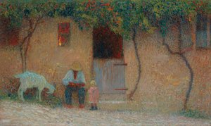 Bonde udenfor sit hjem i Labastide-du-Vert; Bonde foran sit hus i Labastide-du-Vert, ca. 1910 af Henri Martin