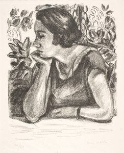 Brystbillede af en dame med hagen hvilende på højre hånd af Henri Matisse