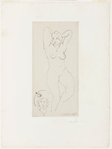 Kvindelig nøgenfigur med løftede arme og kvindehoved af Henri Matisse