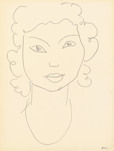 Hoved, krøllet hår (farvekridt på papir) af Henri Matisse