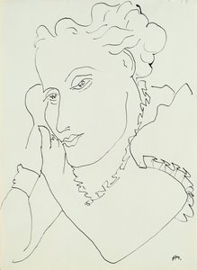 Hovedet af en kvinde med hænderne mod kinden af Henri Matisse