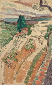 Landskab, St. Tropez, ca. 1904 (olie over blyant på panel) af Henri Matisse