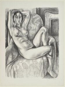 Nøgen med blå pude ved siden af en pejs af Henri Matisse