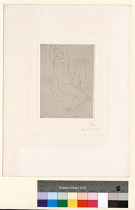 Nøgenmodel i en stribet lænestol af Henri Matisse