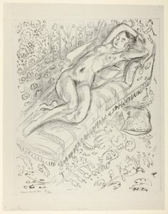 Hvilende nøgen på en chaiselong med mashrabiya-baggrund af Henri Matisse