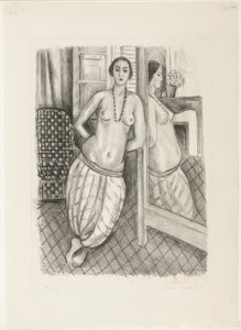 Odalisken i stribede bukser, afspejlet i spejlet af Henri Matisse