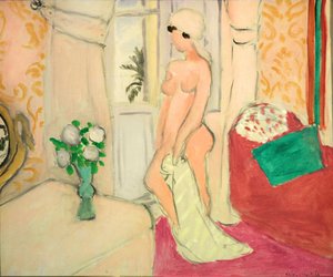 Pink nude eller Young girl with a vase of flowers, ca. 1920 (olie på lærred) af Henri Matisse