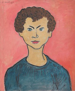 Portræt med krøllet hår, marineblå sweater af Henri Matisse