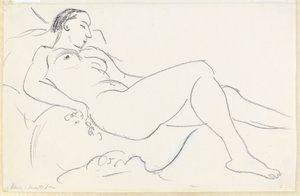Liggende kvindelig nøgen (sort/hvid kridt på papir) af Henri Matisse