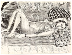 Liggende nøgen på en brasero, ca. 1926-1927 (pen og tusch på papir) af Henri Matisse