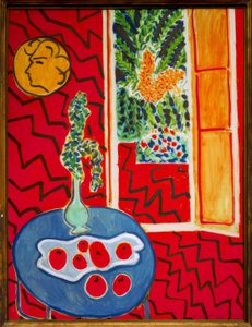 Rødt interiør, stilleben på blåt bord af Henri Matisse